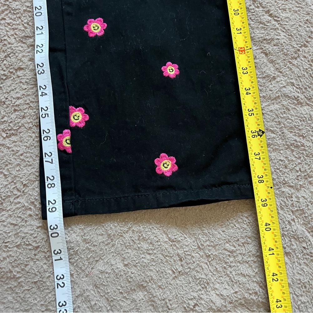 Forever 21 High Rise Happy Face Flower Embroidered Cotton Pants Preppy Sz M - Picture 7 of 7